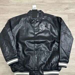 **NEW** Men's Black Vegan-Leather Bomber Jacket sz XL